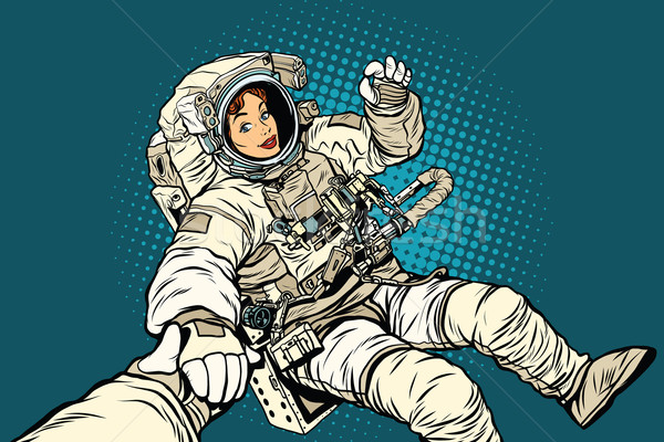 Mnie kobieta astronauta pop art retro otwarte Zdjęcia stock © studiostoks