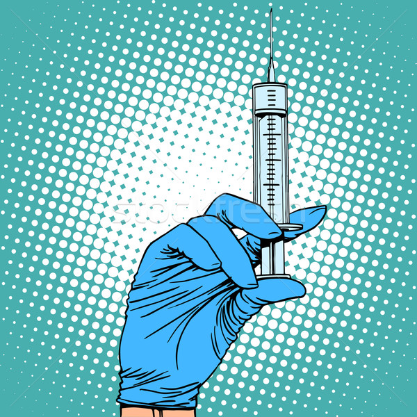 Hand spuit injectie vaccinatie geneeskunde pop art Stockfoto © studiostoks