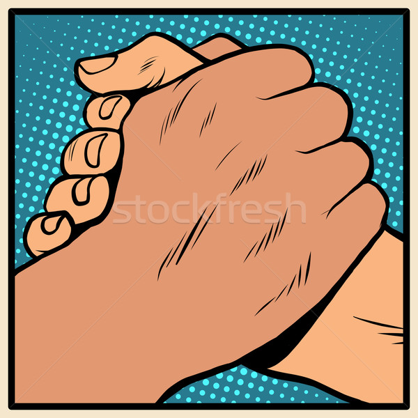 Alb negru solidaritate strângere de mână opri rasism Imagine de stoc © studiostoks