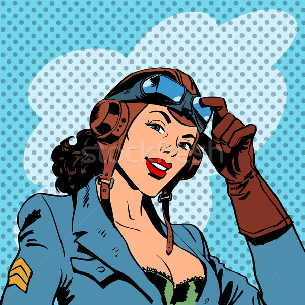 Pin up girl pilot aviation army beauty pop art retro Stock photo © studiostoks
