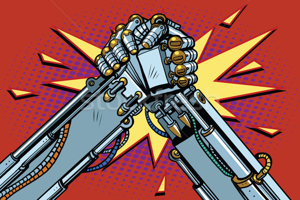 Kämpfen Roboter Armdrücken Kampf Konfrontation Pop-Art Stock foto © studiostoks