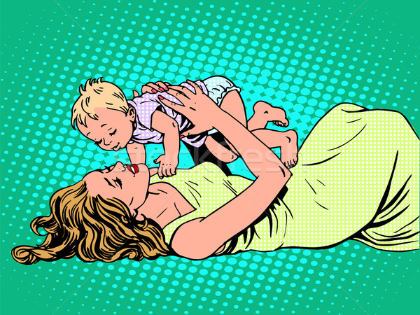 Mamă copil copilarie maternitate fericit pop art Imagine de stoc © studiostoks