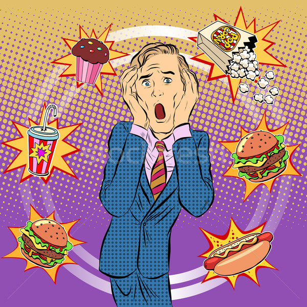 Fast food man unhealthy diet panic Stock photo © studiostoks