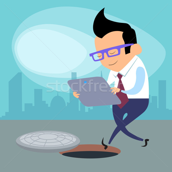 danger tablet businessman open hatch road works new technologies Stock photo © studiostoks