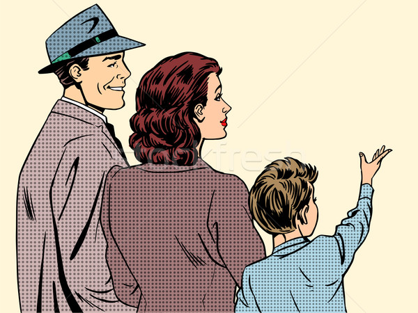 Family mom dad and son retro style pop art Stock photo © studiostoks