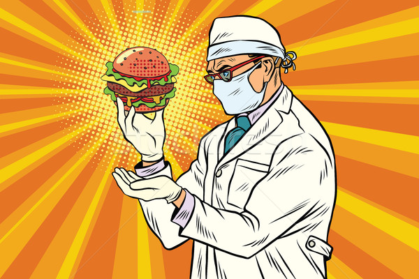 ученого диетолог Burger быстрого питания Поп-арт ретро Сток-фото © studiostoks