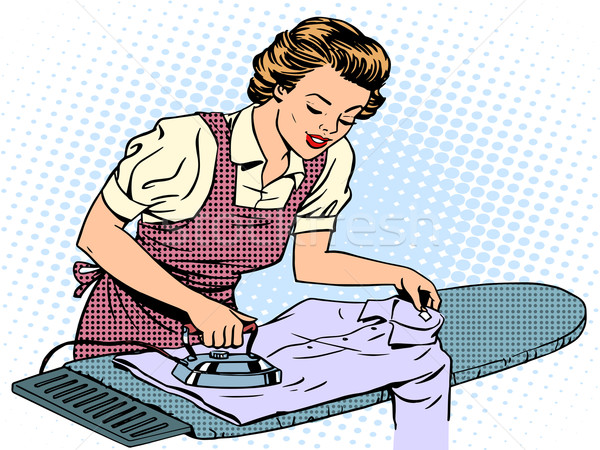 Woman housewife wife stroking his shirt iron homework Stock photo © studiostoks