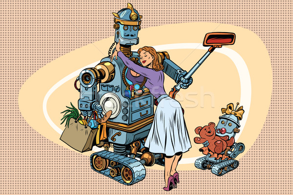 Stok fotoğraf: Bağbozumu · Retro · aile · baba · robot · eş