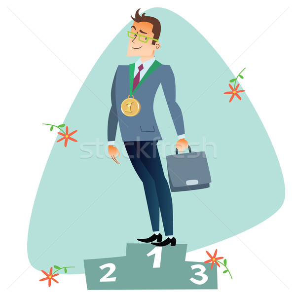 Businessman in first place of the podium business sports competi Stock photo © studiostoks