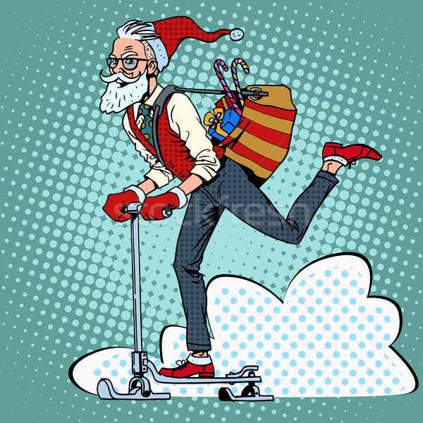 Hipster Santa Claus spreads the Christmas gifts on a scooter sle Stock photo © studiostoks