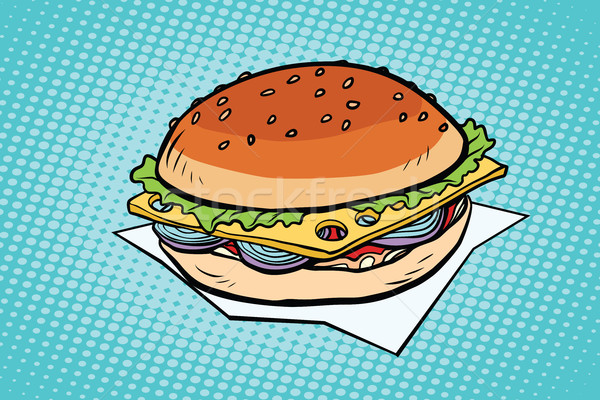 Stock foto: Cheeseburger · Zwiebeln · Käse · Pop-Art · Retro · Business