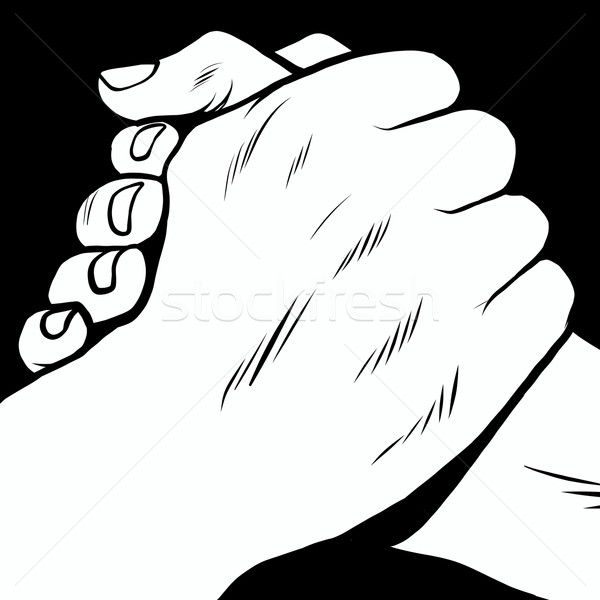 Strângere de mână solidaritate mâini pop art stil retro negru Imagine de stoc © studiostoks
