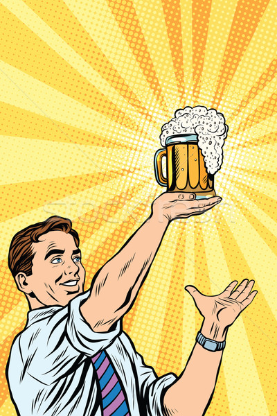 Retro man mok bier pop art vector Stockfoto © studiostoks