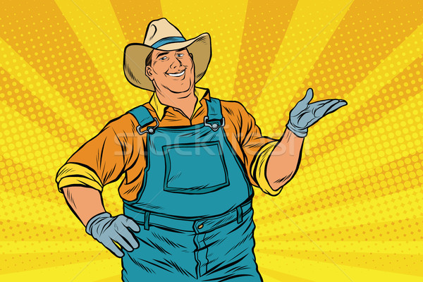 Amerykański rolnik cowboy hat pop art retro człowiek Zdjęcia stock © studiostoks