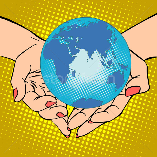Planet Earth in hands, Eurasia, Africa, Australia and Antarctica Stock photo © studiostoks