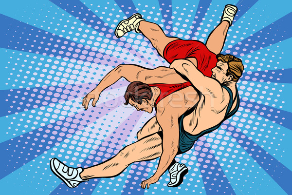 [[stock_photo]]: Romaine · Wrestling · hommes · pop · art · style · rétro · athlétisme