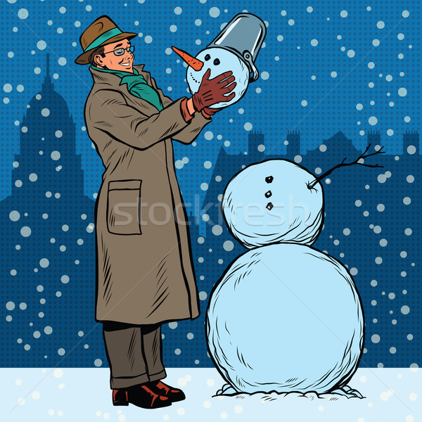 Retro homem boneco de neve inverno neve Foto stock © studiostoks