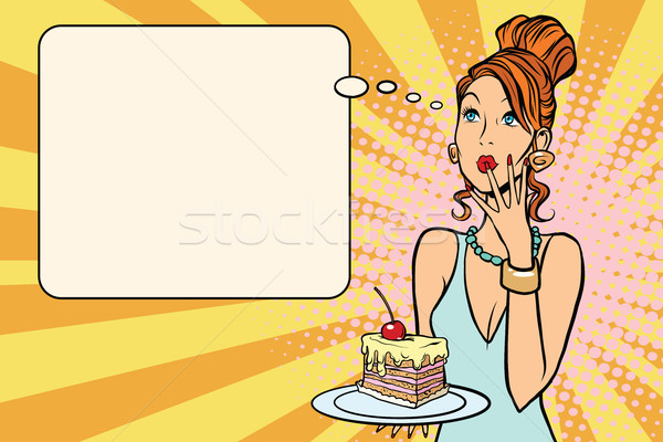 Beautiful woman and a piece of cake with cherries Stock photo © studiostoks
