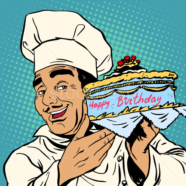 Pastry chef with birthday cake Stock photo © studiostoks