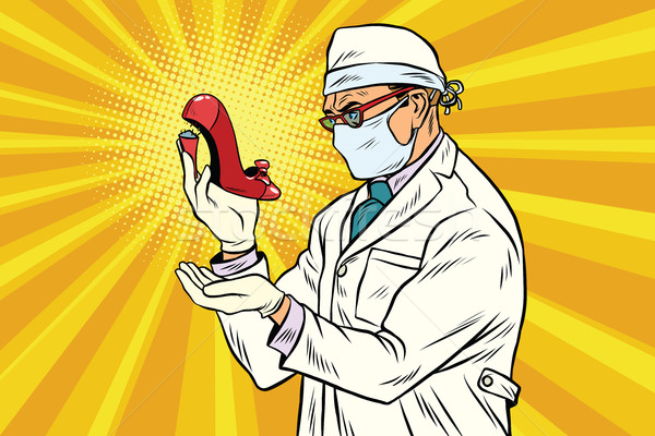 Retro scientist explores a broken heel in womens shoes Stock photo © studiostoks