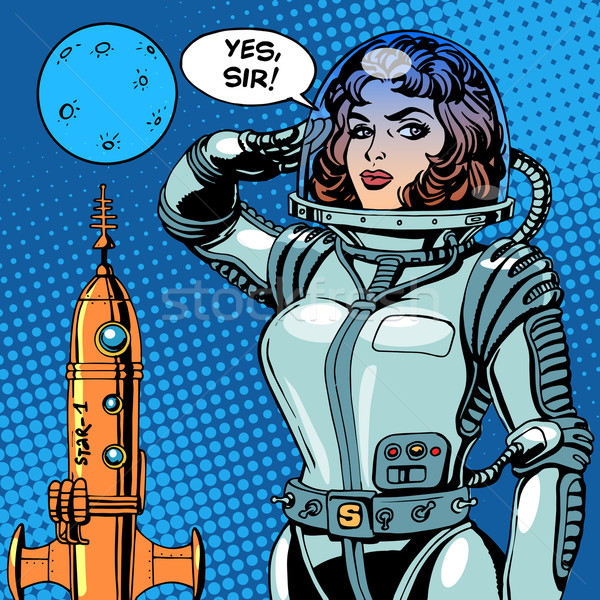 Femeie astronaut romane stiintifico-fantastice stil retro pop art Imagine de stoc © studiostoks