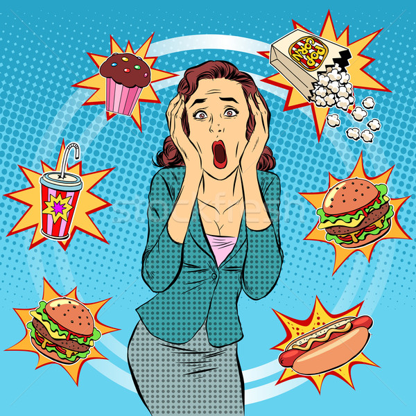 Fast food vrouw ongezond dieet paniek pop art Stockfoto © studiostoks