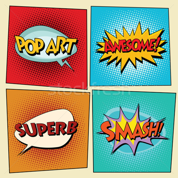 Set of retro comic bubbles pop art phrases Stock photo © studiostoks