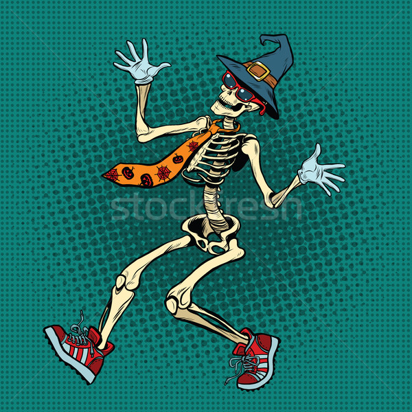 Funny Halloween skeleton in a fashionable tie and shoes Stock photo © studiostoks