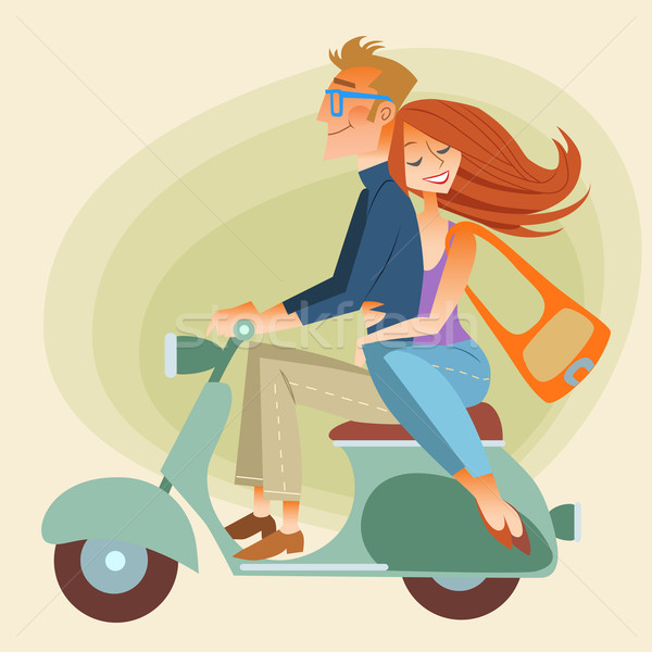 Lovers man and woman on retro bike going down the road Stock photo © studiostoks