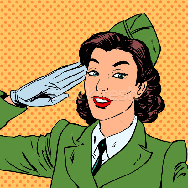  Woman pilot stewardess shape salutes art comics retro style Hal Stock photo © studiostoks