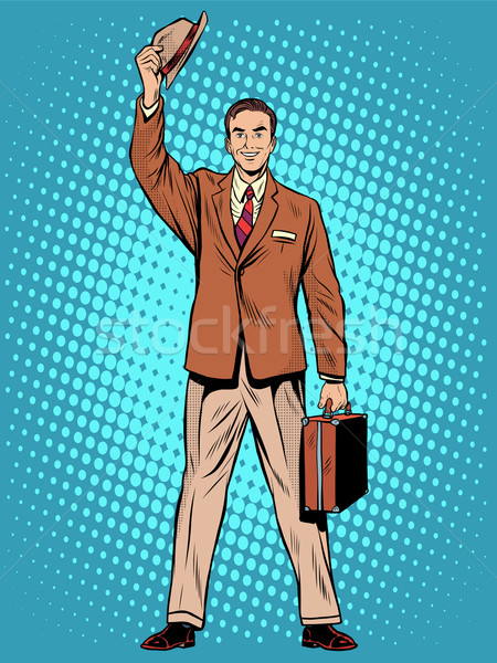 男性 歓迎 ポップアート レトロスタイル ビジネスマン 出張 ストックフォト © studiostoks