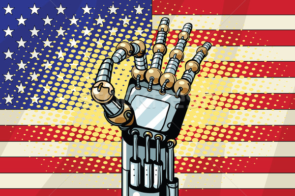 Robot ok kézmozdulat zászló pop art retro Stock fotó © studiostoks