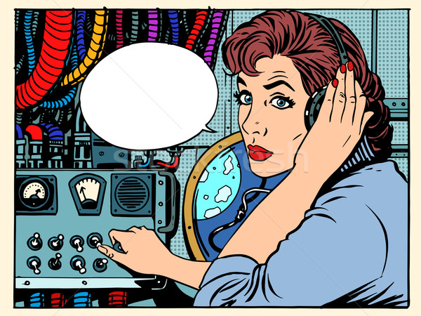 Meisje radio ruimte communicatie pop art retro-stijl Stockfoto © studiostoks