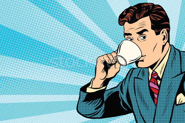 бизнесмен Кубок кофе Поп-арт ретро-стиле горячей Сток-фото © studiostoks