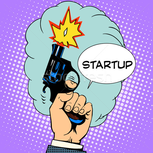 Afaceri pornire pistol stil retro pop art muncă Imagine de stoc © studiostoks