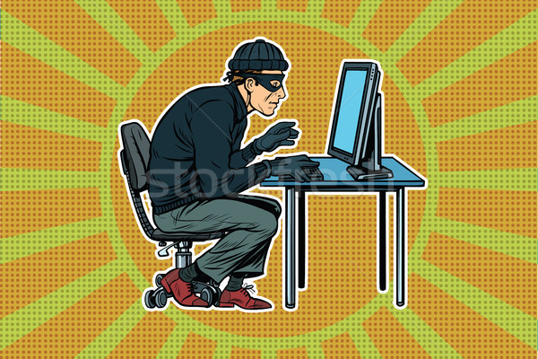 Hacker ül számítógép pop art retro üzlet Stock fotó © studiostoks