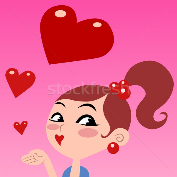 The girl gives kisses, flying red heart  Stock photo © studiostoks