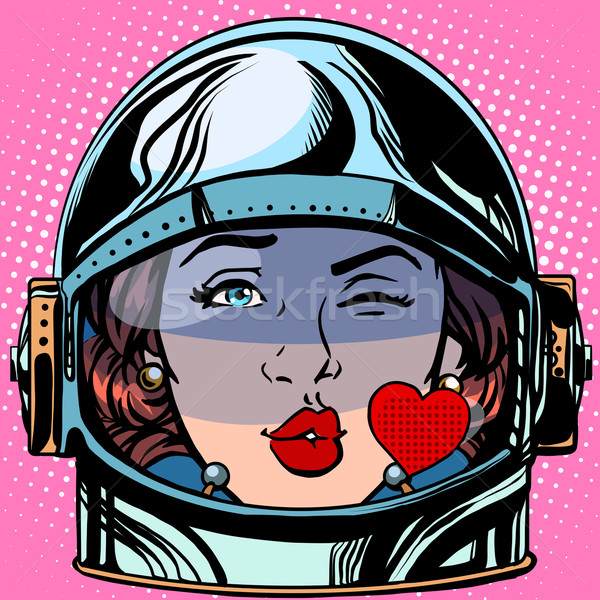 Emoticon kiss Liebe Gesicht Frau Astronaut Stock foto © studiostoks