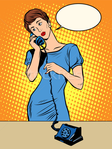 Hallo Mädchen Antworten Telefon Pop-Art Retro-Stil Stock foto © studiostoks