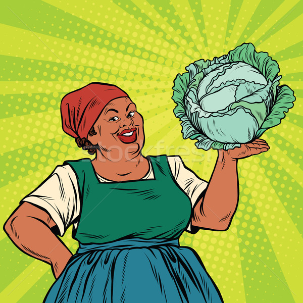 Retro old African-American woman with a head of cabbage Stock photo © studiostoks