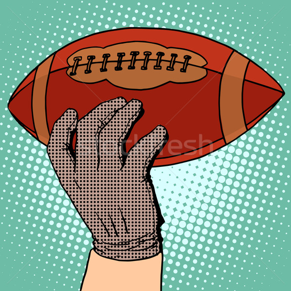 Bal amerikaanse voetbal hand pop art retro-stijl Stockfoto © studiostoks