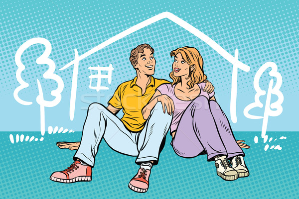 Young couple boy and girl dreams about the house Stock photo © studiostoks