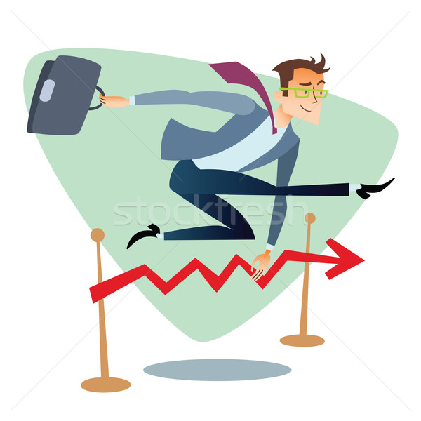 Businessman running and jumping over barriers schedule of sales  Stock photo © studiostoks