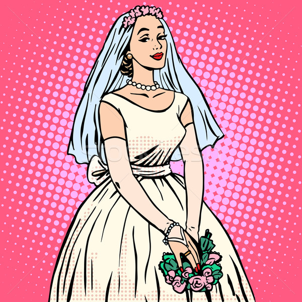 Bride in white wedding dress pop art retro style Stock photo © studiostoks