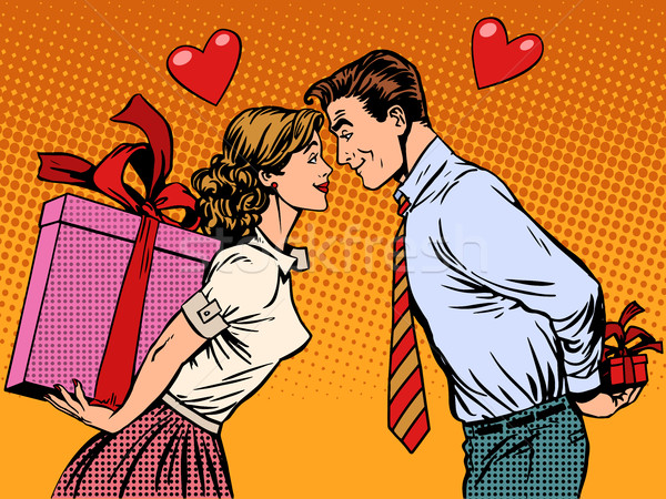 Valentine day lovers man and woman with gifts Stock photo © studiostoks
