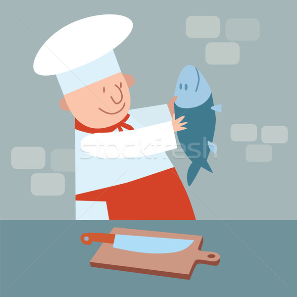 Cook cut up fresh fish. chef in kitchen Stock photo © studiostoks