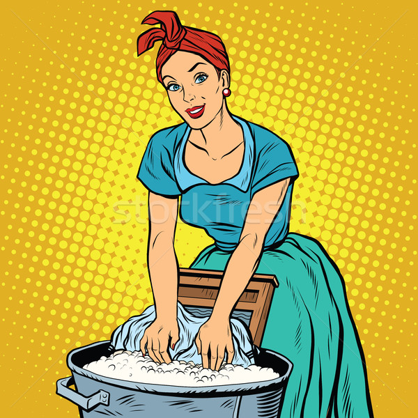 Retro woman laundress to wash clothes Stock photo © studiostoks
