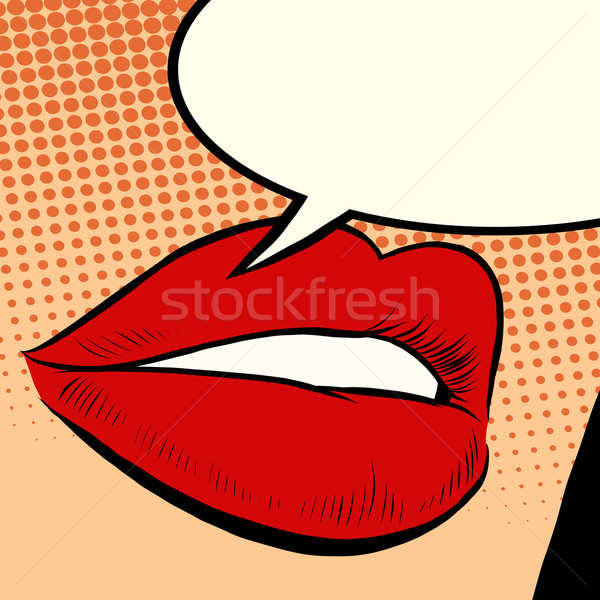Gyönyörű piros ajkak lány pop art retró stílus ajkak Stock fotó © studiostoks