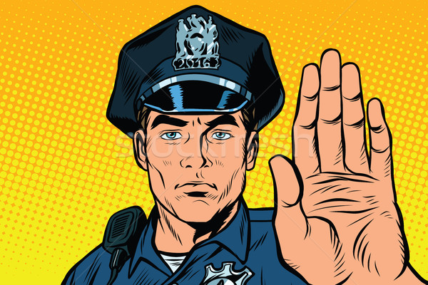 Retro rendőrtiszt stop kézmozdulat pop art törvény Stock fotó © studiostoks