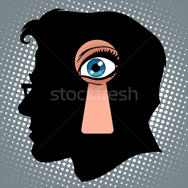 Geheime gedachten spionage pop art retro-stijl oog Stockfoto © studiostoks